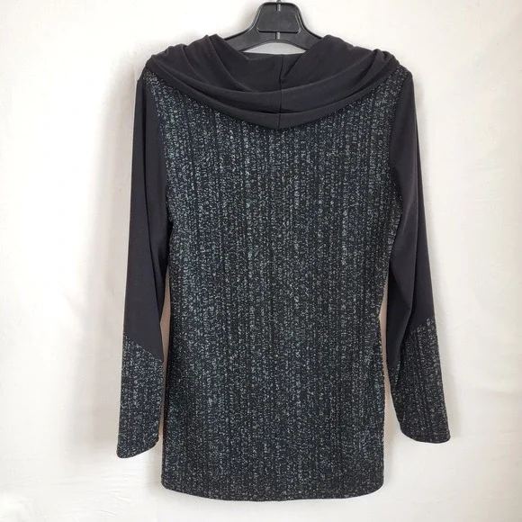 Michael Tyler Black Silver Shimmering Cowl Neck Buckle Top‎ M - Picture 4 of 13